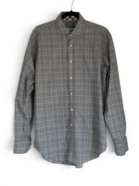 Thomas Dean Black & White Plaid Button Down Long Sleeve Shirt